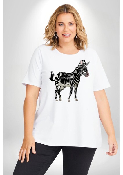Zürafa Beyaz Büyük Beden Kadın Erkek Ünisex Basic Ön Baskılı Tişört fiyatları