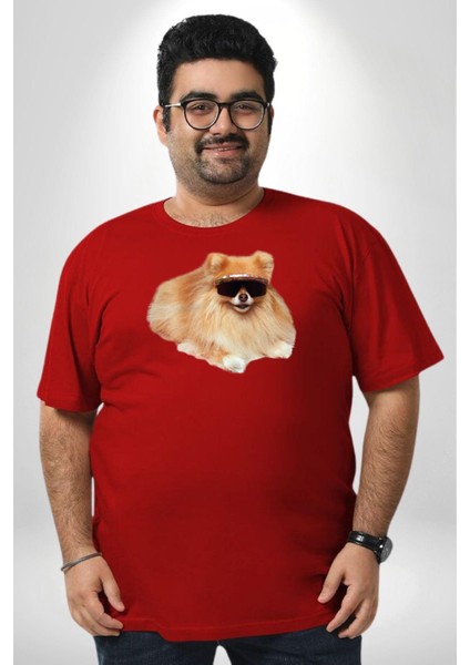 Pomernian Köpek Kırmızı Büyük Beden Erkek Kadın Unisex Basic Ön Baskılı Tişört fiyatları