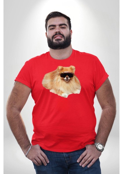Pomernian Köpek Kırmızı Büyük Beden Erkek Kadın Unisex Basic Ön Baskılı Tişört fırsatları