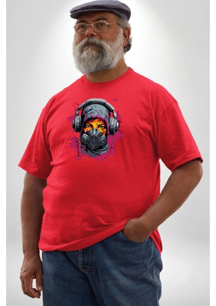 Maske Duman Corona Müzik Kulaklık Kırmızı Büyük Beden Erkek Kadın Unisex Basic Ön Baskılı Tişört fiyatları
