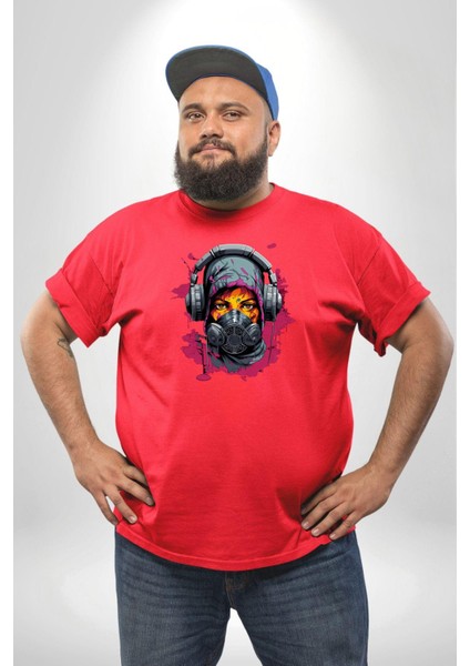 Maske Duman Corona Müzik Kulaklık Kırmızı Büyük Beden Erkek Kadın Unisex Basic Ön Baskılı Tişört fırsatları