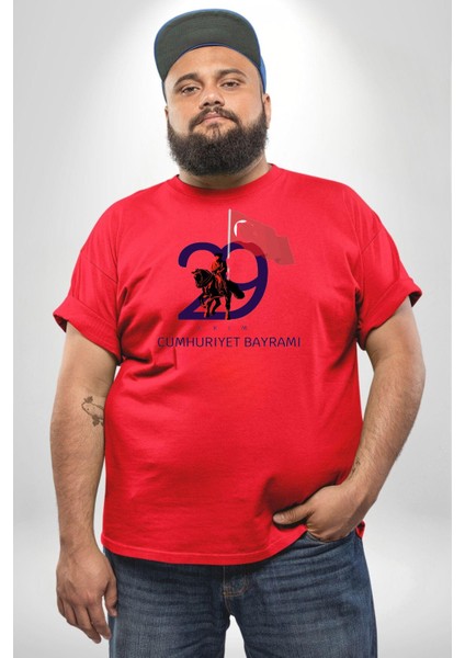 29 Ekim Cumhuriyet Bayramı Atatürk Türk Bayrağı Kırmızı Büyük Beden Erkek Kadın Unisex Basic Ön Baskılı Tişört modelleri