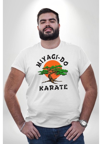 Miyagi-Do Karete Çocuk Logo Dizi Bonzai Ağaç Beyaz Büyük Beden Kadın Erkek Ünisex Basic Ön Baskılı Tişört