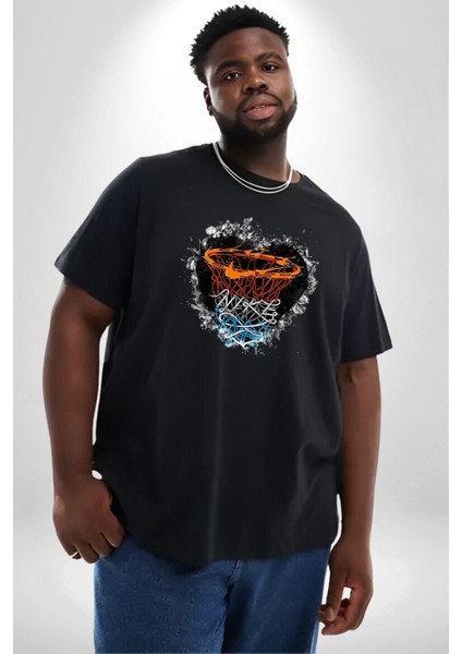 Basketbol Potası Bulutlu Siyah Siyah Büyük Beden Erkek Kadın Unisex Basic Ön Baskılı Tişört indirimleri