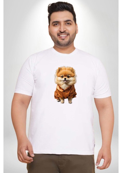 Teacup Pomernian Çeket Beyaz Büyük Beden Kadın Erkek Ünisex Basic Ön Baskılı Tişört