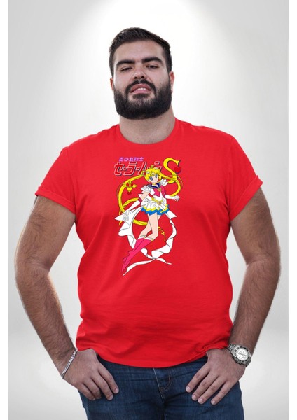 Sailor Moon Anime Usagi Tsukino Kırmızı Büyük Beden Erkek Kadın Unisex Basic Ön Baskılı Tişört