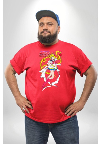 Sailor Moon Anime Usagi Tsukino Kırmızı Büyük Beden Erkek Kadın Unisex Basic Ön Baskılı Tişört fiyatları