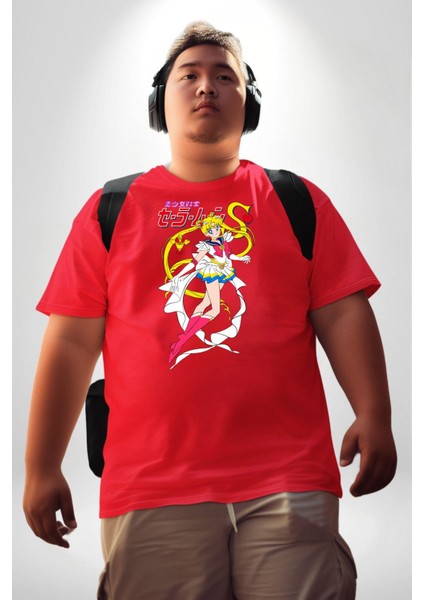 Sailor Moon Anime Usagi Tsukino Kırmızı Büyük Beden Erkek Kadın Unisex Basic Ön Baskılı Tişört modelleri
