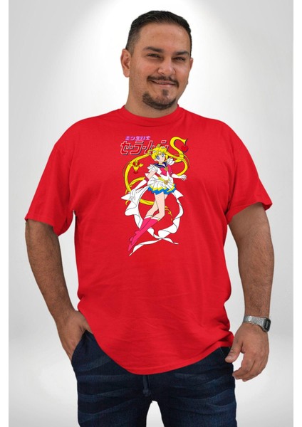 Sailor Moon Anime Usagi Tsukino Kırmızı Büyük Beden Erkek Kadın Unisex Basic Ön Baskılı Tişört fırsatları