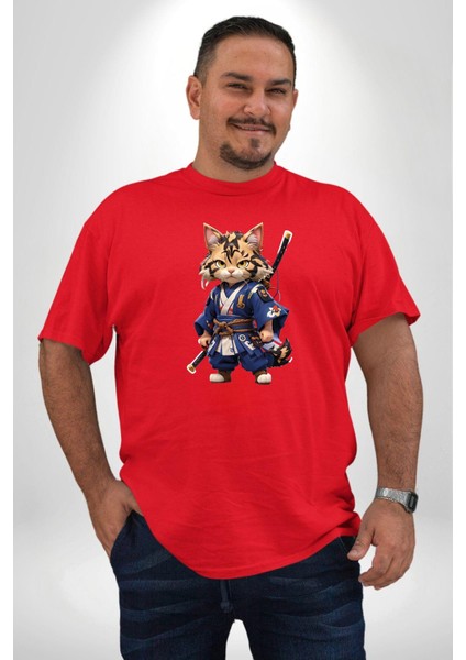 Japon Samuray Kılınç Kırmızı Büyük Beden Erkek Kadın Unisex Basic Ön Baskılı Tişört fiyatları