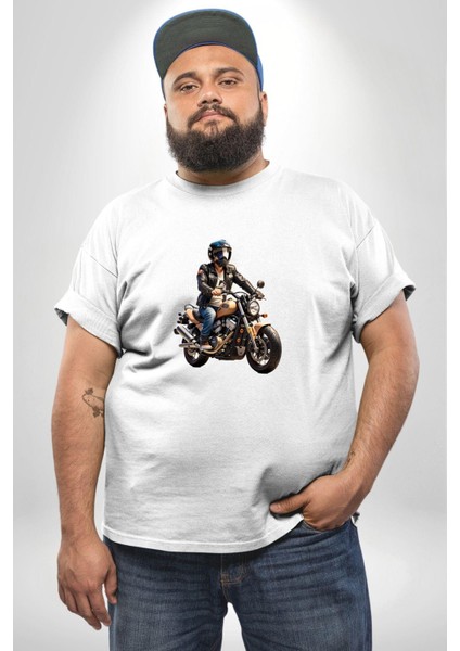 Kask Motorsiklet Dünya Turu Beyaz Büyük Beden Kadın Erkek Ünisex Basic Ön Baskılı Tişört