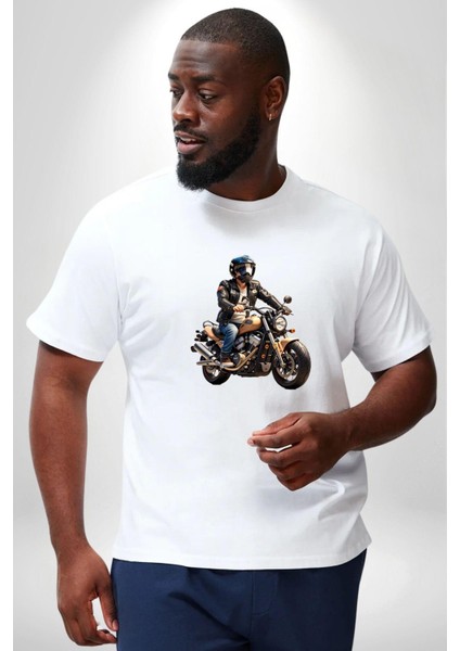 Kask Motorsiklet Dünya Turu Beyaz Büyük Beden Kadın Erkek Ünisex Basic Ön Baskılı Tişört modelleri