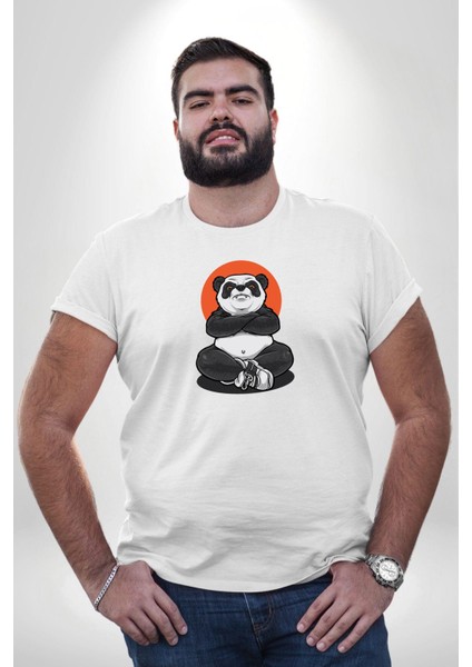 Yoga Panda Beyaz Büyük Beden Kadın Erkek Ünisex Basic Ön Baskılı Tişört