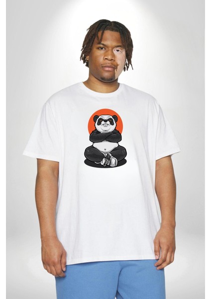 Yoga Panda Beyaz Büyük Beden Kadın Erkek Ünisex Basic Ön Baskılı Tişört