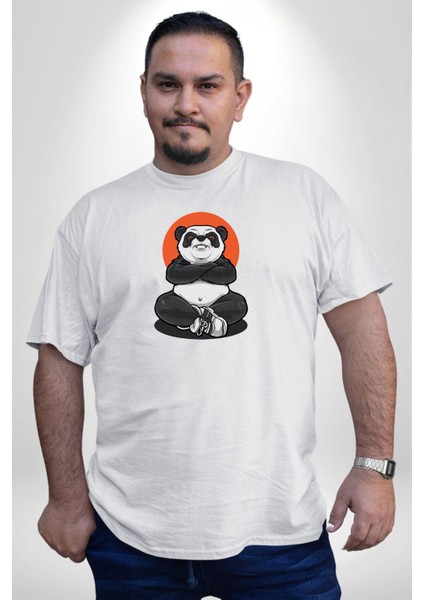 Yoga Panda Beyaz Büyük Beden Kadın Erkek Ünisex Basic Ön Baskılı Tişört