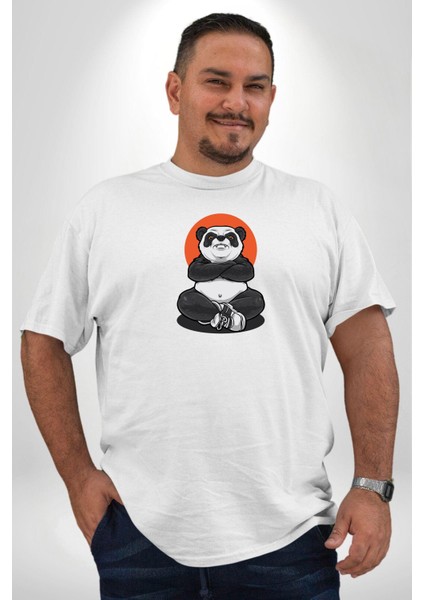 Yoga Panda Beyaz Büyük Beden Kadın Erkek Ünisex Basic Ön Baskılı Tişört