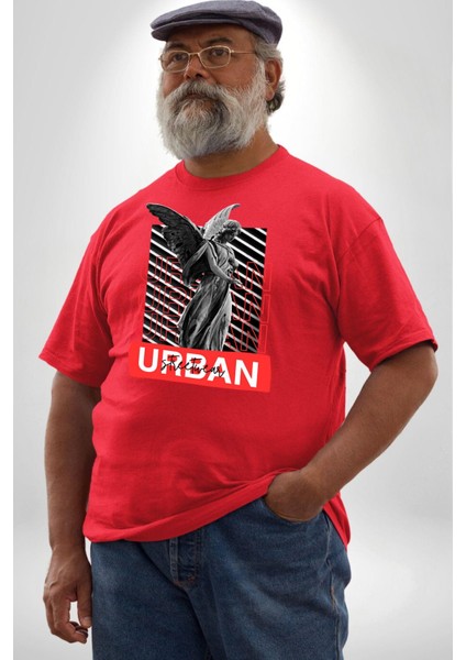 Şehir Sokak Stili Melek Heykeli Kırmızı Büyük Beden Erkek Kadın Unisex Basic Ön Baskılı Tişört fiyatları