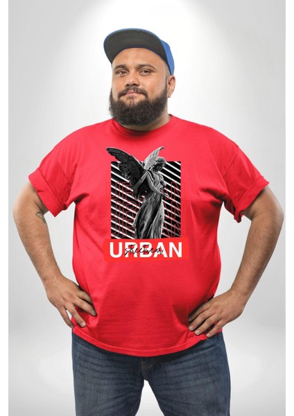 Şehir Sokak Stili Melek Heykeli Kırmızı Büyük Beden Erkek Kadın Unisex Basic Ön Baskılı Tişört fırsatları
