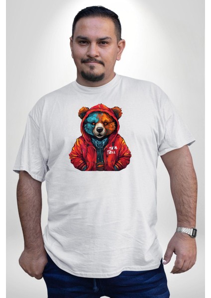 Beyaz Hoodie Ayı Beyaz Büyük Beden Kadın Erkek Ünisex Basic Ön Baskılı Tişört fiyatları