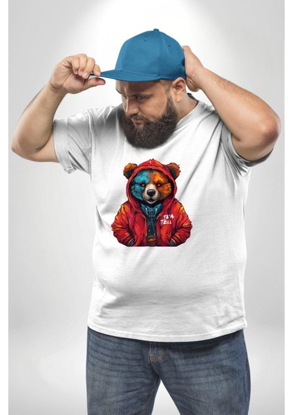 Beyaz Hoodie Ayı Beyaz Büyük Beden Kadın Erkek Ünisex Basic Ön Baskılı Tişört modelleri