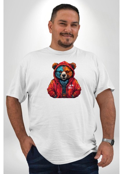 Beyaz Hoodie Ayı Beyaz Büyük Beden Kadın Erkek Ünisex Basic Ön Baskılı Tişört fırsatları