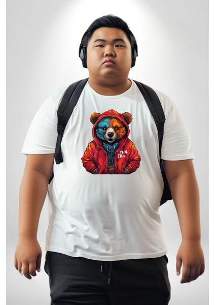 Beyaz Hoodie Ayı Beyaz Büyük Beden Kadın Erkek Ünisex Basic Ön Baskılı Tişört indirimleri