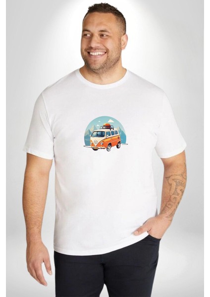 Wolkswagen Karavan Kış Gezisi Beyaz Büyük Beden Kadın Erkek Ünisex Basic Ön Baskılı Tişört fırsatları