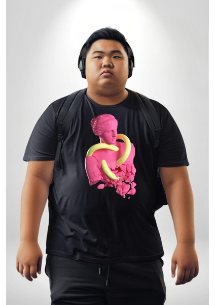 Pop Art Yaratıcı Heykel Pembe Siyah Büyük Beden Erkek Kadın Unisex Basic Ön Baskılı Tişört fiyatları