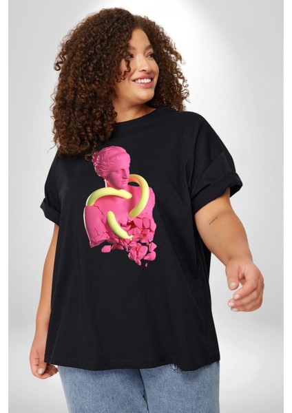 Pop Art Yaratıcı Heykel Pembe Siyah Büyük Beden Erkek Kadın Unisex Basic Ön Baskılı Tişört modelleri