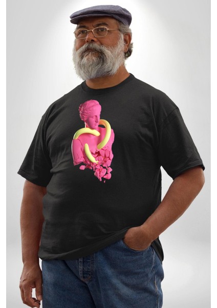 Pop Art Yaratıcı Heykel Pembe Siyah Büyük Beden Erkek Kadın Unisex Basic Ön Baskılı Tişört fırsatları