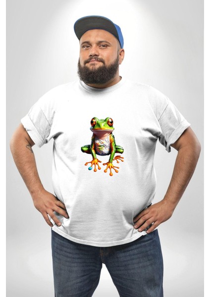 Frog Kurbağa Prens Beyaz Büyük Beden Kadın Erkek Ünisex Basic Ön Baskılı Tişört