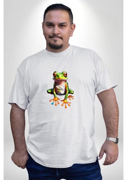 Frog Kurbağa Prens Beyaz Büyük Beden Kadın Erkek Ünisex Basic Ön Baskılı Tişört fırsatları