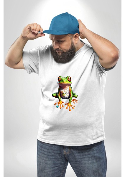 Frog Kurbağa Prens Beyaz Büyük Beden Kadın Erkek Ünisex Basic Ön Baskılı Tişört indirimleri