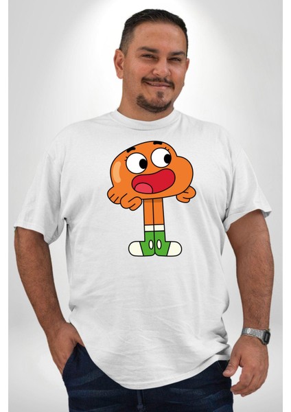 Darwin Watterson Beyaz Büyük Beden Kadın Erkek Ünisex Basic Ön Baskılı Tişört