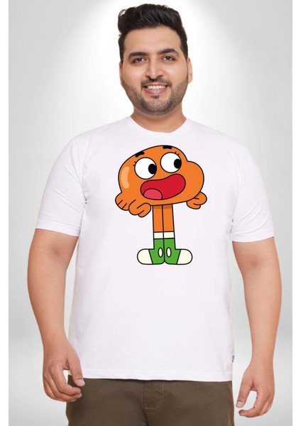 Darwin Watterson Beyaz Büyük Beden Kadın Erkek Ünisex Basic Ön Baskılı Tişört