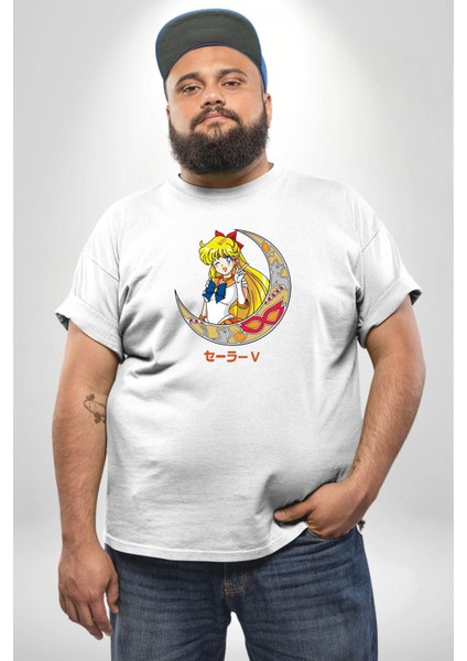 Sailor Moon Ay Savaşcısı Anime Beyaz Büyük Beden Kadın Erkek Ünisex Basic Ön Baskılı Tişört