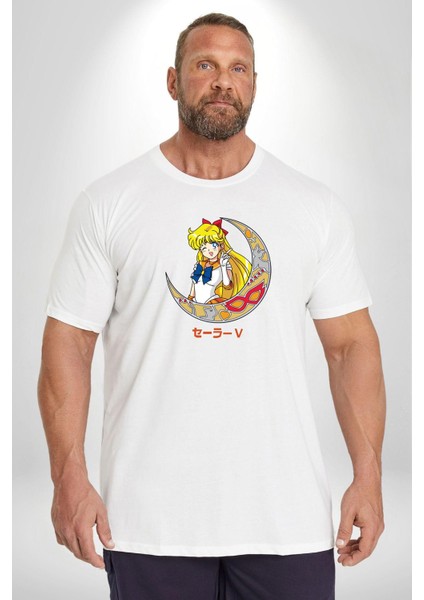 Sailor Moon Ay Savaşcısı Anime Beyaz Büyük Beden Kadın Erkek Ünisex Basic Ön Baskılı Tişört fiyatları