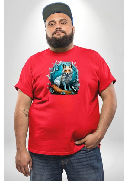 Beyaz Kurt Altın Maske Doğa Kırmızı Büyük Beden Erkek Kadın Unisex Basic Ön Baskılı Tişört modelleri
