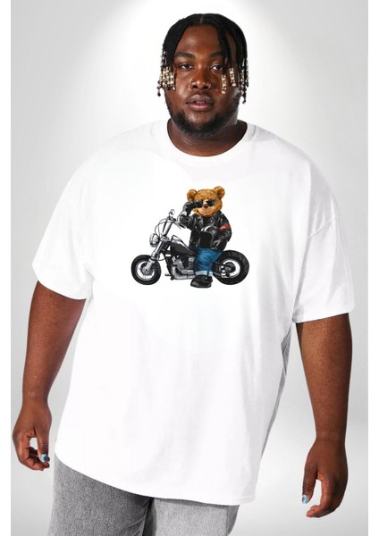 Kask Güneş Gözlüğü Motor Ayı Beyaz Büyük Beden Kadın Erkek Ünisex Basic Ön Baskılı Tişört