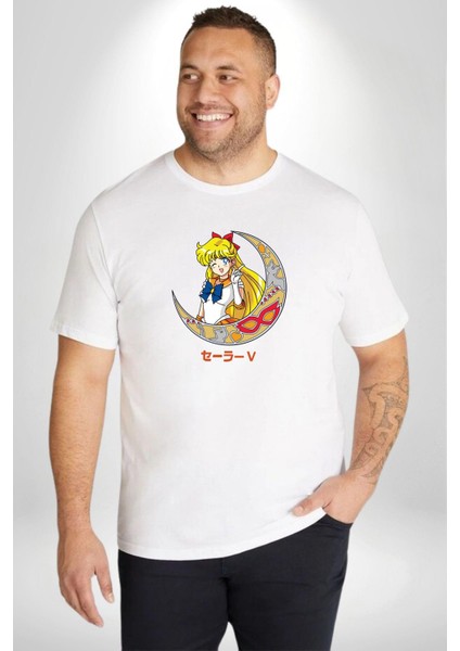 Sailor Moon Ay Savaşcısı Anime Beyaz Büyük Beden Kadın Erkek Ünisex Basic Ön Baskılı Tişört indirimleri