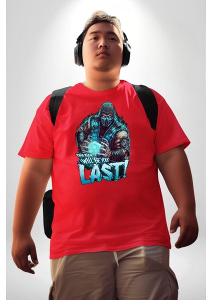 Sub Zero Mortal Kombat Bu Kavga Senin Sonun Olacak Kırmızı Büyük Beden Erkek Kadın Unisex Basic Ön Baskılı Tişört