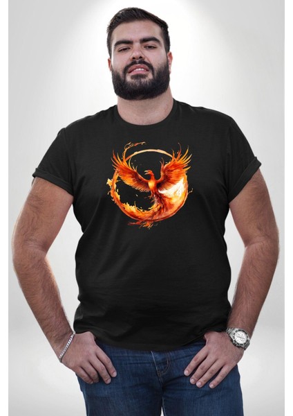 Anka Kuşu Siyah Büyük Beden Erkek Kadın Unisex Basic Ön Baskılı Tişört