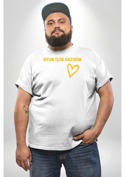 Oyun Için Hazırım Kalp Beyaz Büyük Beden Kadın Erkek Ünisex Basic Ön Baskılı Tişört