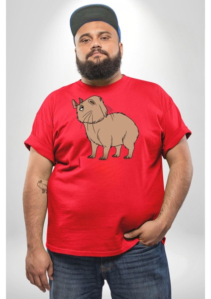 Chispi Kırmızı Büyük Beden Erkek Kadın Unisex Basic Ön Baskılı Tişört