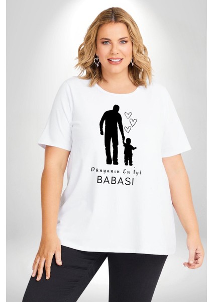 Babalar Günü Dünyanın En Iyi Babası Beyaz Büyük Beden Kadın Erkek Ünisex Basic Ön Baskılı Tişört modelleri