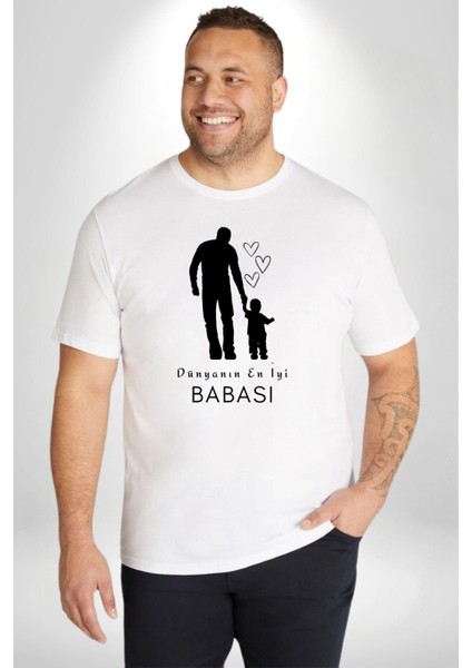 Babalar Günü Dünyanın En Iyi Babası Beyaz Büyük Beden Kadın Erkek Ünisex Basic Ön Baskılı Tişört fırsatları