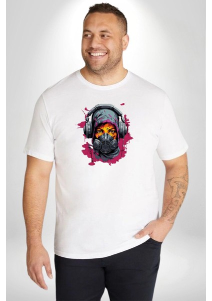 Maske Duman Corona Müzik Kulaklık Beyaz Büyük Beden Kadın Erkek Ünisex Basic Ön Baskılı Tişört fiyatları