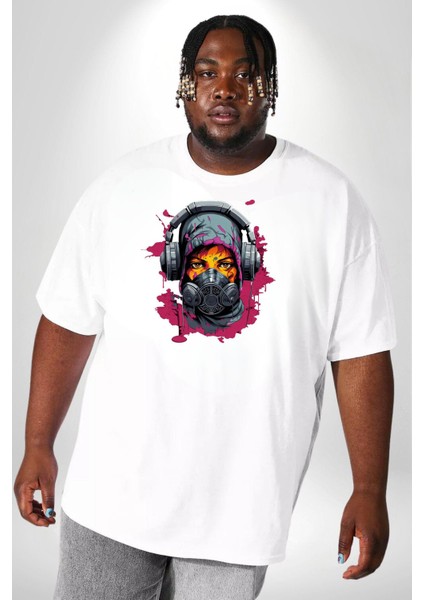 Maske Duman Corona Müzik Kulaklık Beyaz Büyük Beden Kadın Erkek Ünisex Basic Ön Baskılı Tişört modelleri