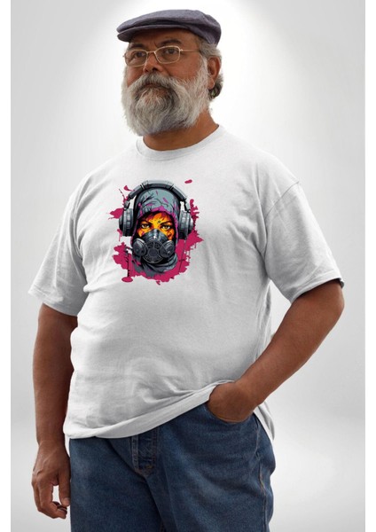 Maske Duman Corona Müzik Kulaklık Beyaz Büyük Beden Kadın Erkek Ünisex Basic Ön Baskılı Tişört fırsatları