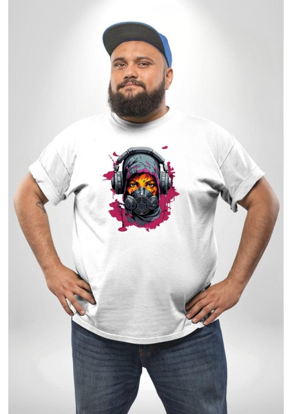 Maske Duman Corona Müzik Kulaklık Beyaz Büyük Beden Kadın Erkek Ünisex Basic Ön Baskılı Tişört indirimleri